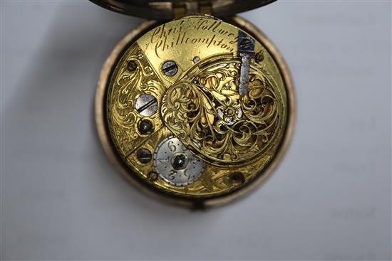 Four assorted pocket watches including verge, together with a cased barometer.